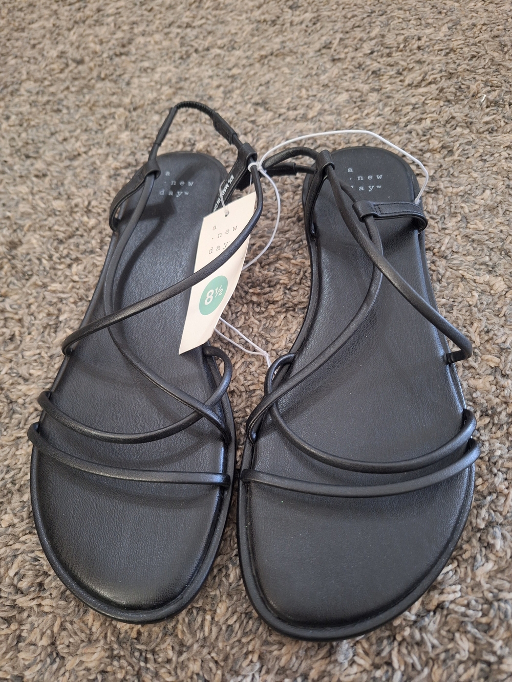 A New Day Black Strappy Flat Sandals